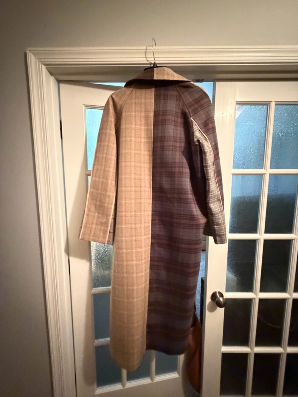 BDG Two-Panel Plaid Trench Coat in Brown and Gray - Picture 4 of 4